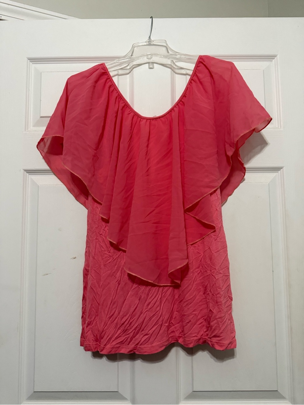 Bright Coral Pink Layered Flutter Sleeve Top